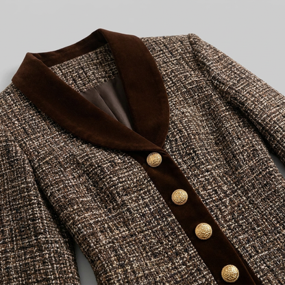 Talia Women's Suit | Tweed Blazer and Pencil Skirt with Velvet Trim