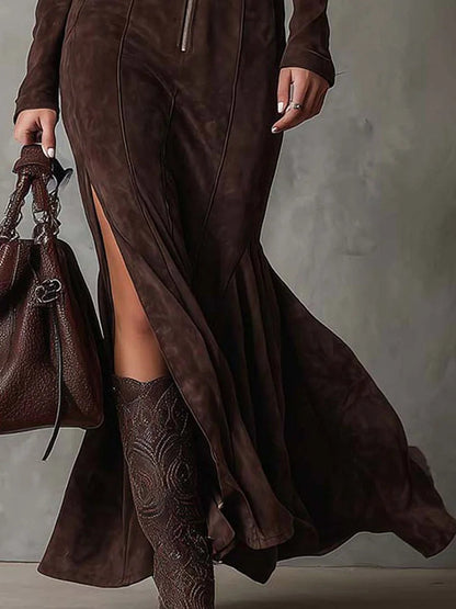 MARCELINE - Belted Brown Maxi Dress