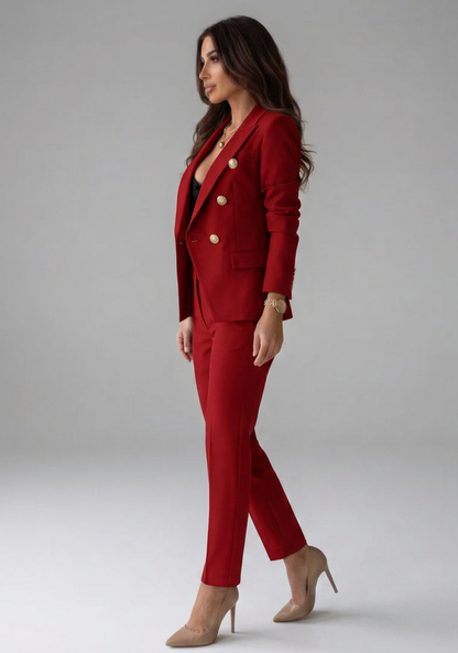 Women's Double-Breasted Blazer Set with Buttons for Office Wear