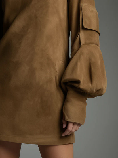 BIBIANE - Oversized High-Collar Mini Dress