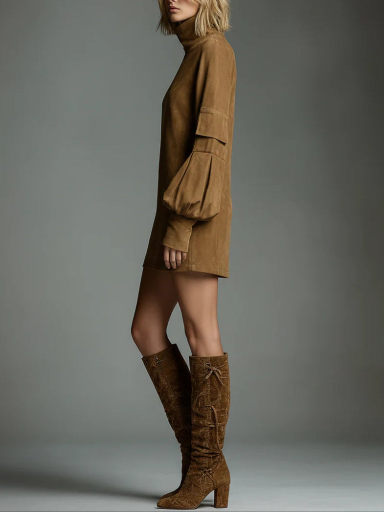 BIBIANE - Oversized High-Collar Mini Dress