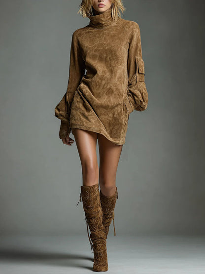 BIBIANE - Oversized High-Collar Mini Dress