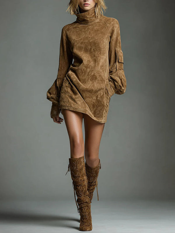 BIBIANE - Oversized High-Collar Mini Dress