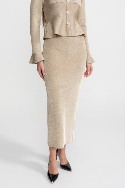 Abigail | Women's Shimmer Knit Peplum Two-Piece Co-Ord with Crystal Detail