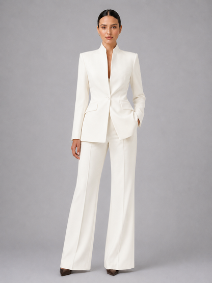 Liesel | Collarless Blazer and Wide-Leg Trouser Suit