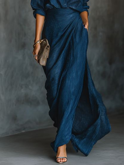 CÉLESTE - V-Neck Shirt and Maxi Skirt Set