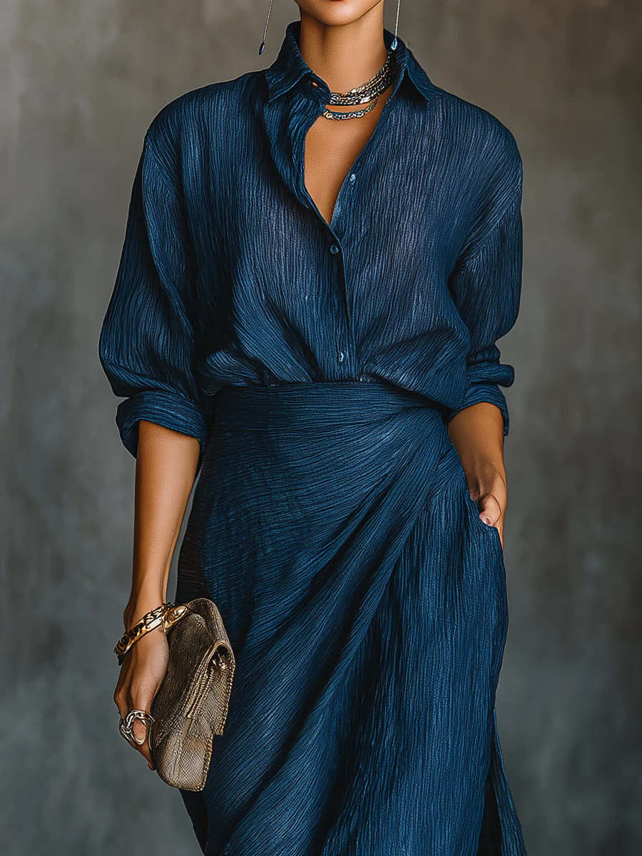 CÉLESTE - V-Neck Shirt and Maxi Skirt Set