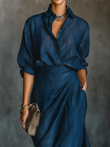 CÉLESTE - V-Neck Shirt and Maxi Skirt Set
