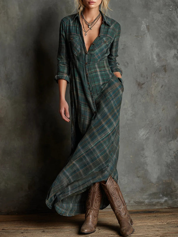 VALENTINE - Check Shirt Maxi Dress