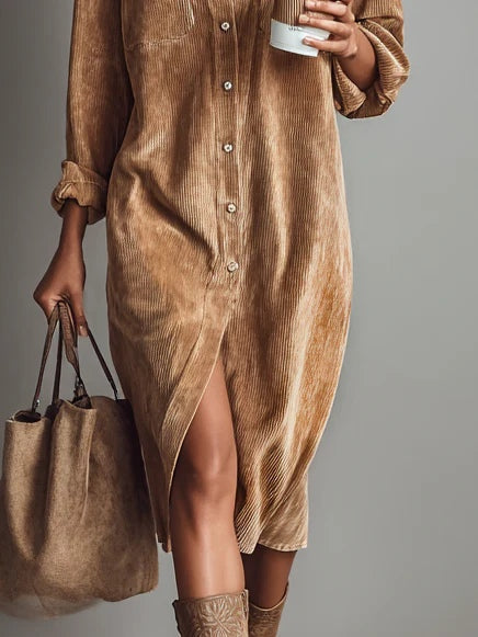 ESTELLE - Button-Front Pocket Midi Dress
