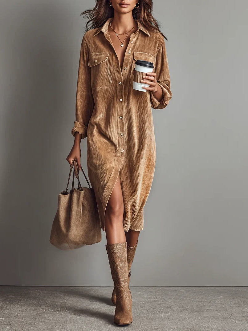 ESTELLE - Button-Front Pocket Midi Dress