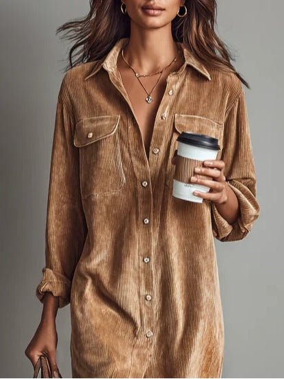 ESTELLE - Button-Front Pocket Midi Dress