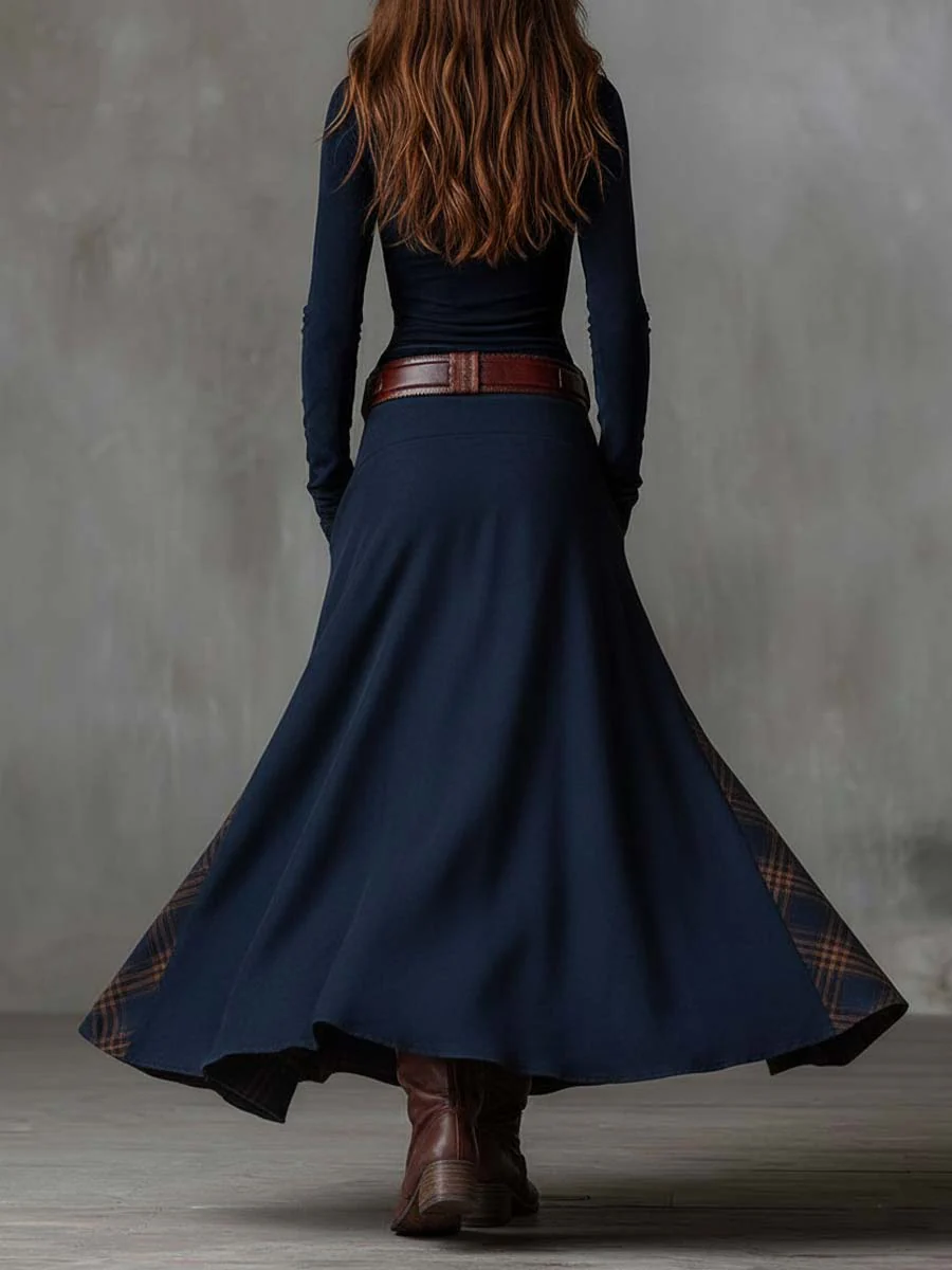 ÉLISE - Check-Panel Patchwork Maxi Dress