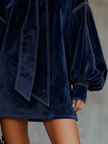TIPHAINE - Bow-Neck Puff-Sleeve Mini Dress