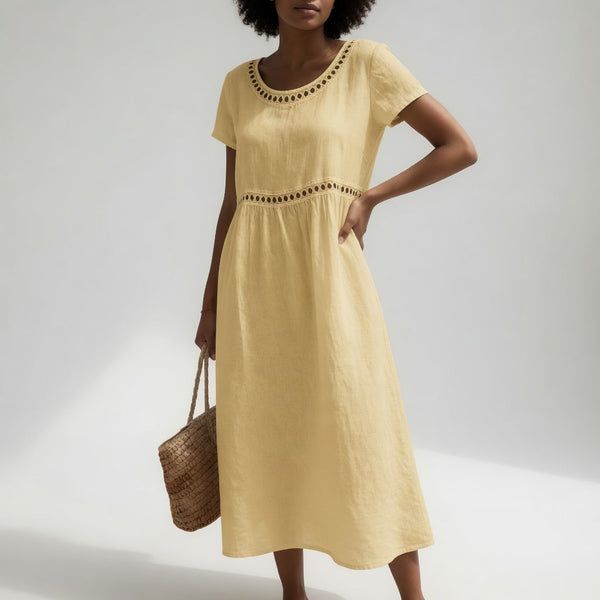 Pernelle™ — Mid-Length Dress 100% Cotton with Soft Femininity Embroidery