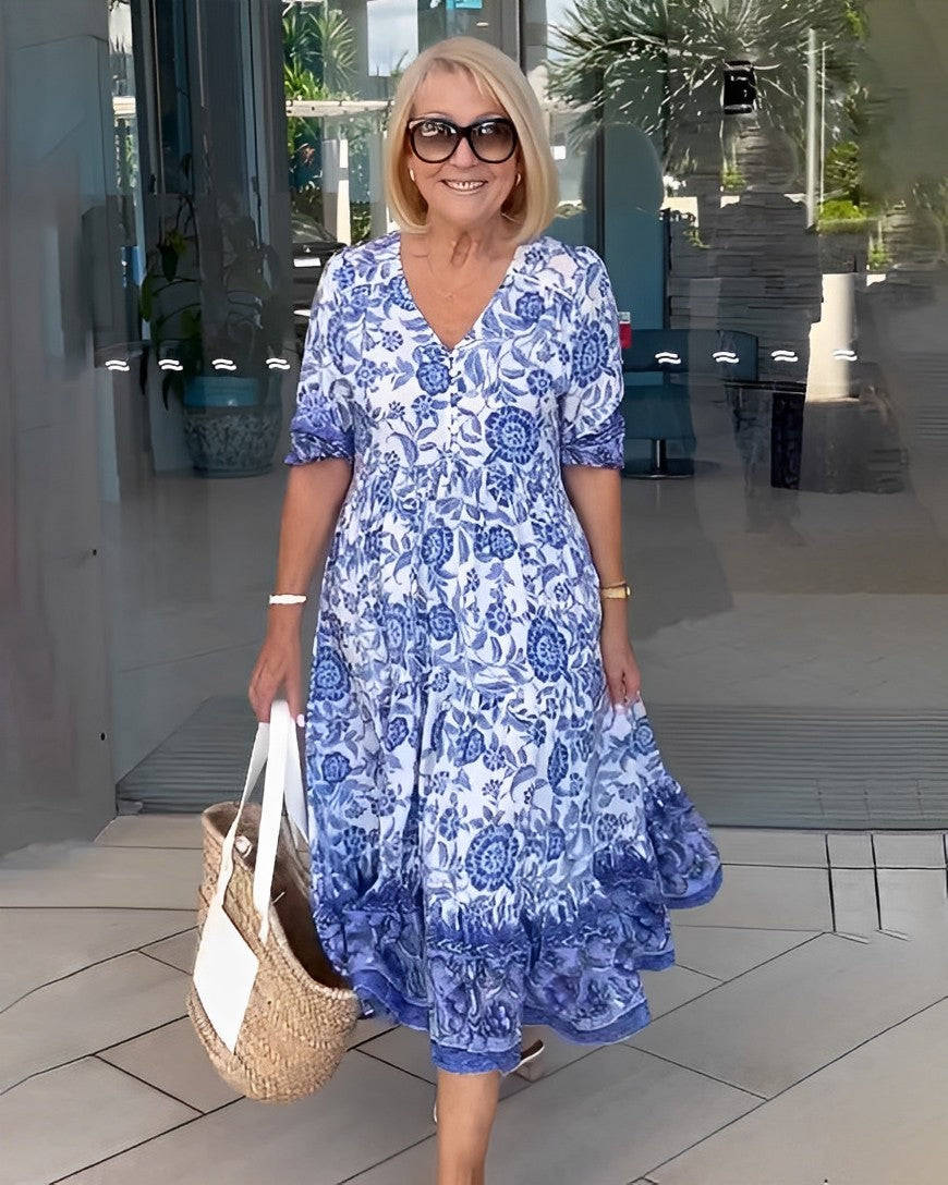 Louanne - Graceful V-Neck Floral Dress