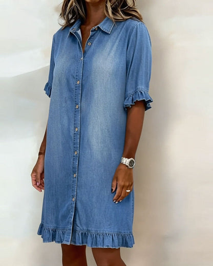 Nancy | Comfortable Denim Dress with Flattering Ruching