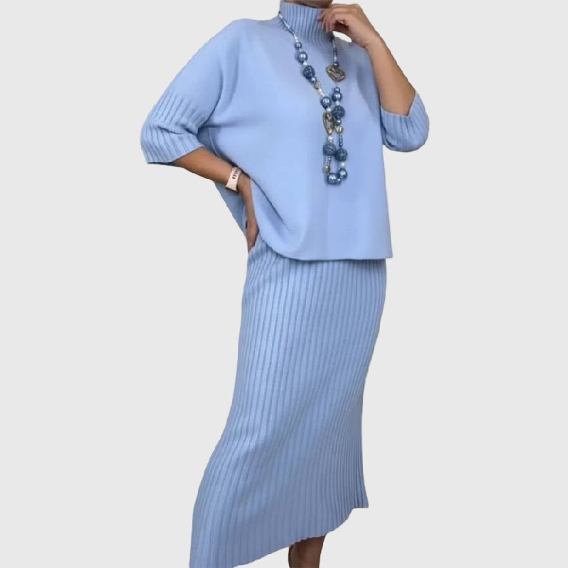 Debora | Knitted ensemble with ribbed midi skirt