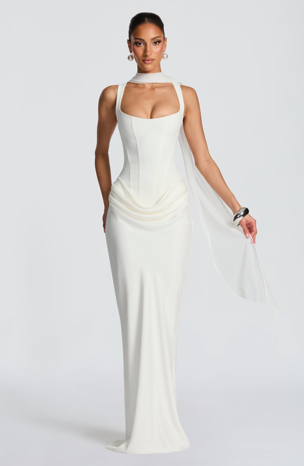 ÉLÉONORE - Square-Neck Glossy Maxi Dress