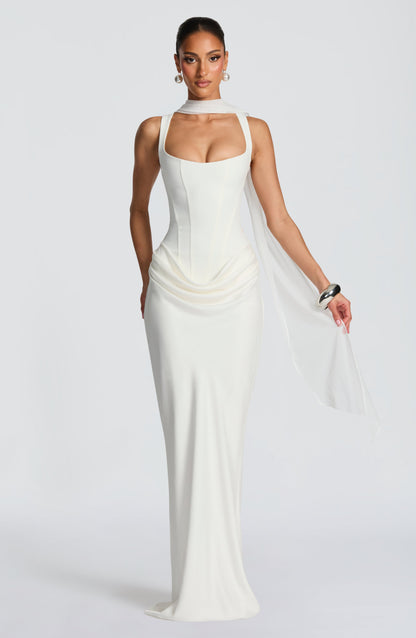 ÉLÉONORE - Square-Neck Glossy Maxi Dress