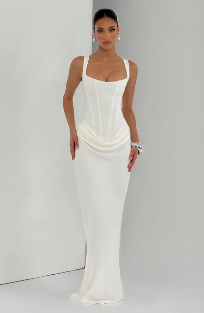 ÉLÉONORE - Square-Neck Glossy Maxi Dress