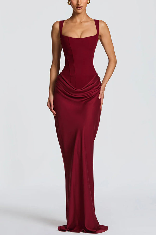 ÉLÉONORE - Square-Neck Glossy Maxi Dress