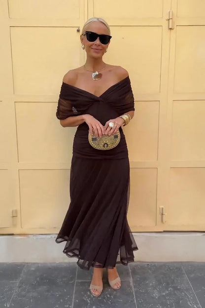 Norma - Off-Shoulder Chiffon Wrap Dress