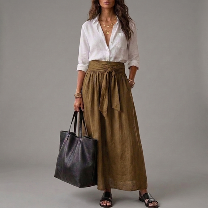Sahara | Two-Piece Set: Black Top and Olive Green Midi Skirt