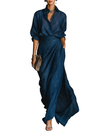CÉLESTE - V-Neck Shirt and Maxi Skirt Set