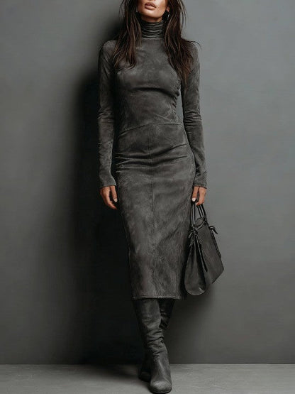 LORÈNE - High-Neck Brown Midi Dress