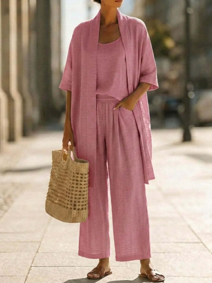 Lightweight, breathable, and elegantly minimalist 3-piece set