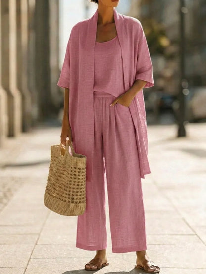 Lightweight, breathable, and elegantly minimalist 3-piece set