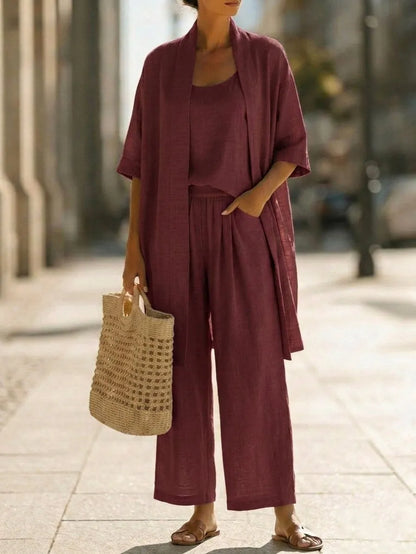 Lightweight, breathable, and elegantly minimalist 3-piece set