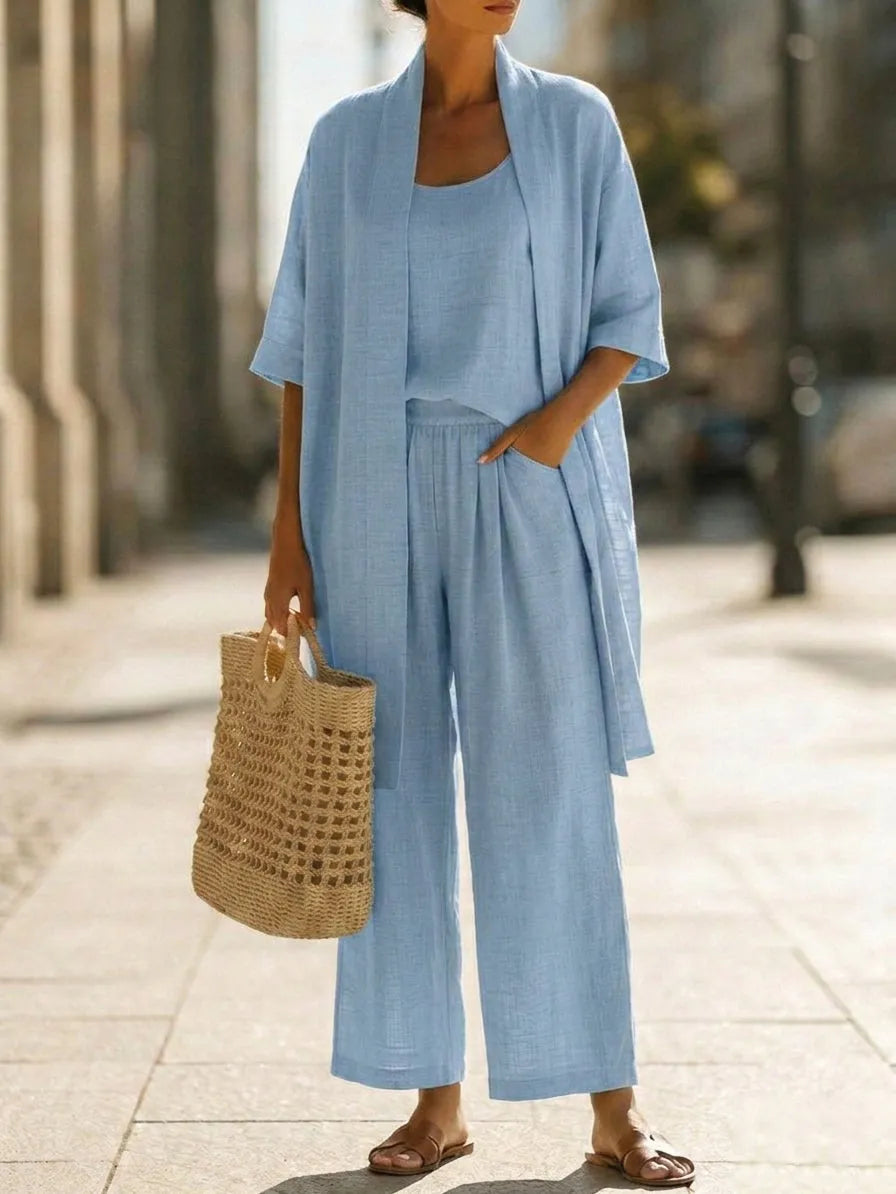 Lightweight, breathable, and elegantly minimalist 3-piece set