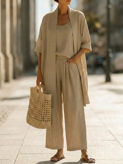 Lightweight, breathable, and elegantly minimalist 3-piece set