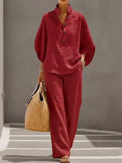 Maribel™ | Linen Co-ord with Batwing Sleeves and Wide Trousers