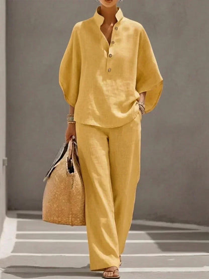Maribel™ | Linen Co-ord with Batwing Sleeves and Wide Trousers