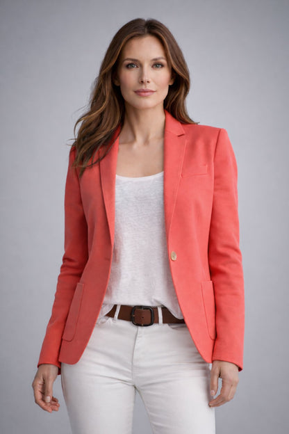 Slim Single Button Blazer with Notched Lapels and Long Sleeves