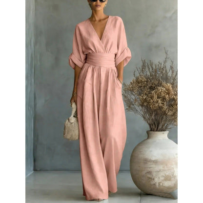 Maevra™ | V-Neck High-Waist Wide-Leg Jumpsuit