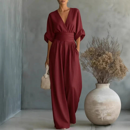 Maevra™ | V-Neck High-Waist Wide-Leg Jumpsuit