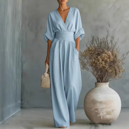 Maevra™ | V-Neck High-Waist Wide-Leg Jumpsuit