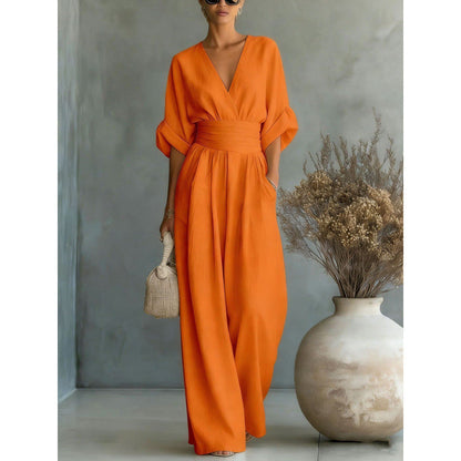 Maevra™ | V-Neck High-Waist Wide-Leg Jumpsuit