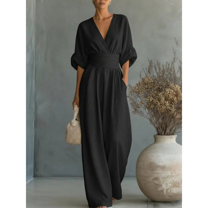 Maevra™ | V-Neck High-Waist Wide-Leg Jumpsuit